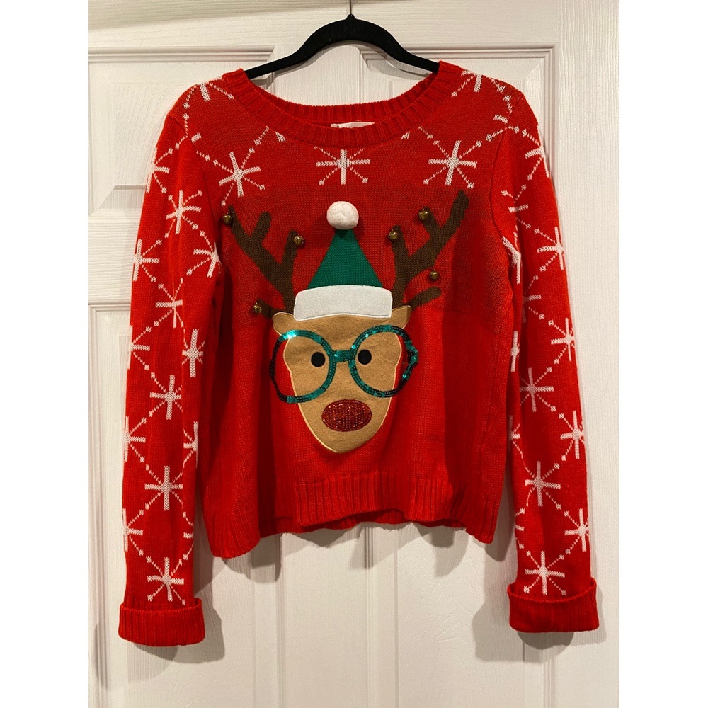 Rue21 Red Holiday Sweater - Reindeer with Glasses
